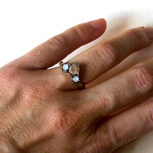 V shaped faux gemstone gold moonstone ring